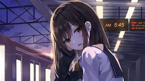 1920x1080 Anime School Girl Sitting In Train Platform 4k Laptop Full Hd