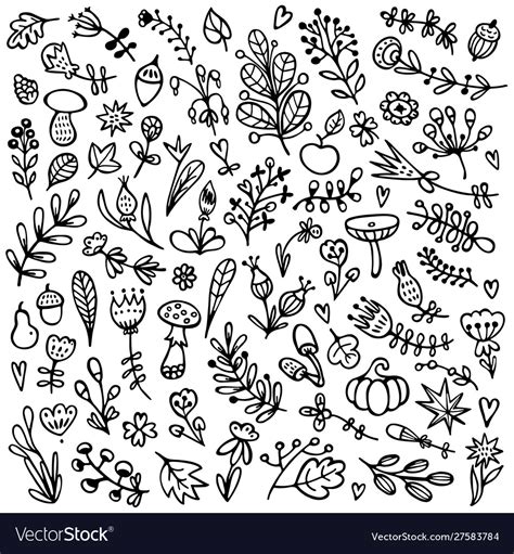 Bullet Journal Hand Drawn Floral Elements Vector Image