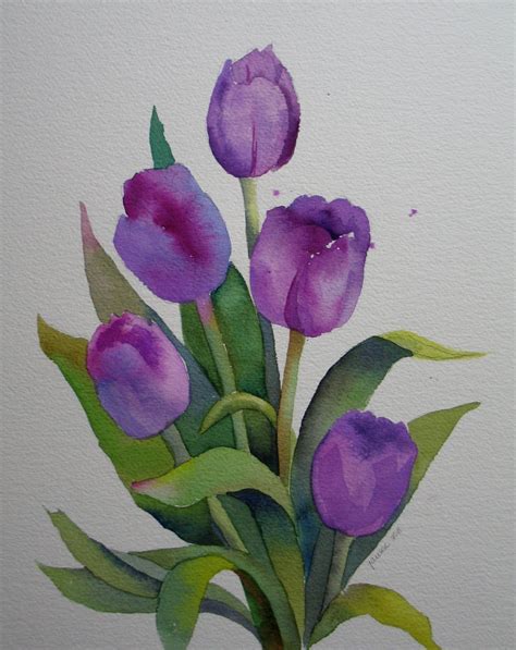 Nels Everyday Painting Purple Tulips Watercolor Watercolor Tulips