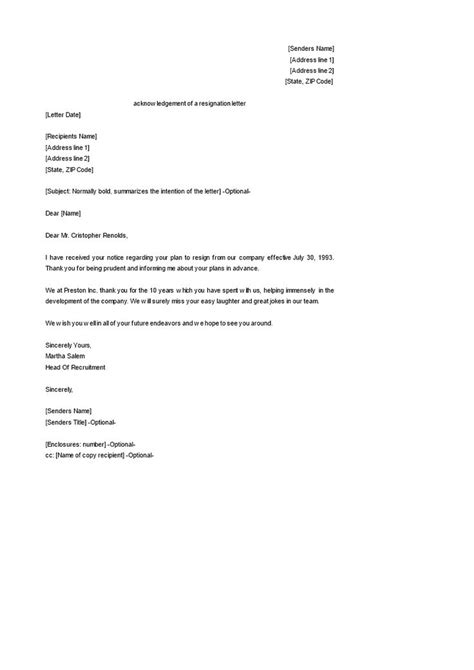 Acknowledgement Of A Resignation Letter Sample How To Create An