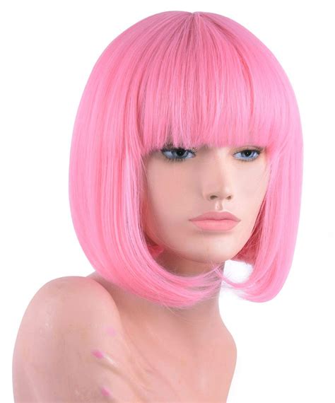 Buy Pink Pastel Pink Short Bob Wig With Bangs For Women 30cm