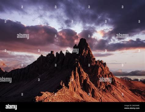 Beautiful Landscape Photo Of The Big Dolomite Mountain At Sunset Time