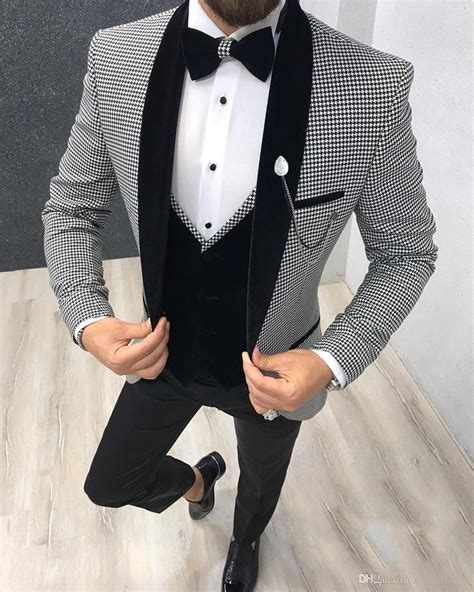 elegant 3 piece men suit 2019 morning dinner party prom suit houndstooth groom wedding men suit