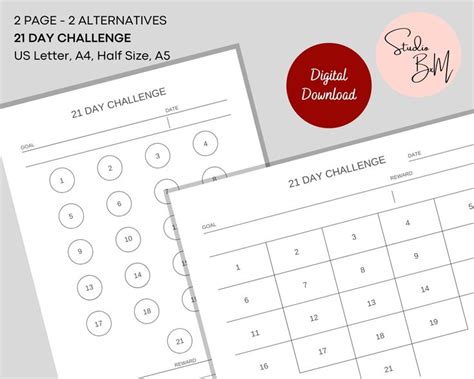 21 Day Challenge Printable Habit Tracker Daily Goal Etsy In 2022