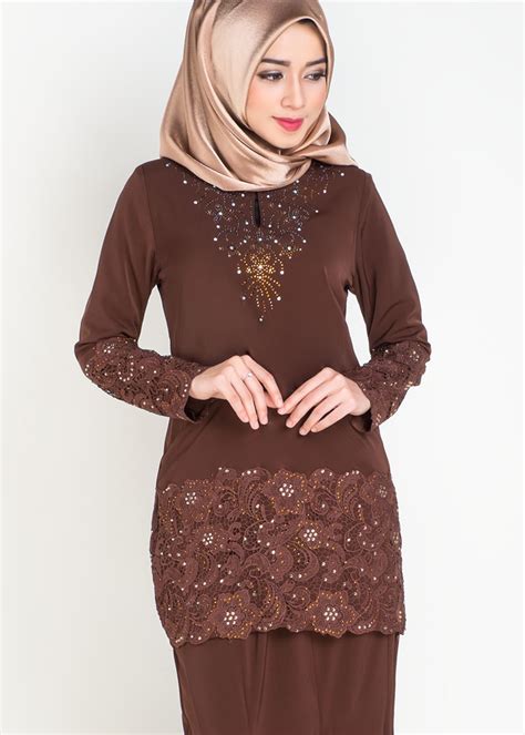 Kurta teluk belanga cgo 2020. Baju Kurung Moden Prada Lace Brown Yg Classy