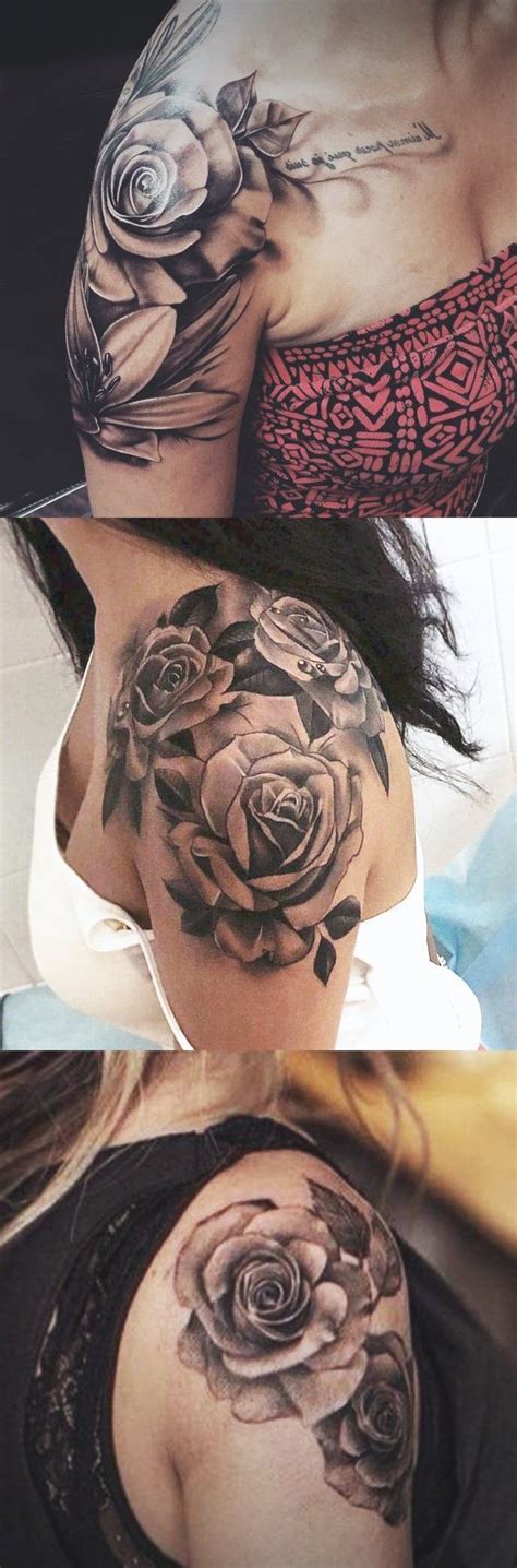 A rose is a woody perennial flowering plant of the genus. Women's Rose Shoulder Tattoo Ideas in Black and White ...