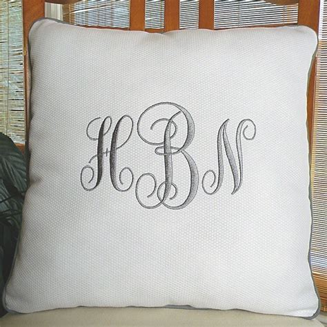 White Monogrammed Pillow Gray With Piping By Crystalcreates2001