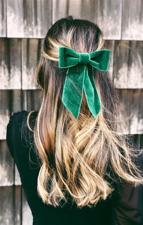 Pine Green Velvet Hair Bow Barrette Green Hair Bow Christmas | Etsy