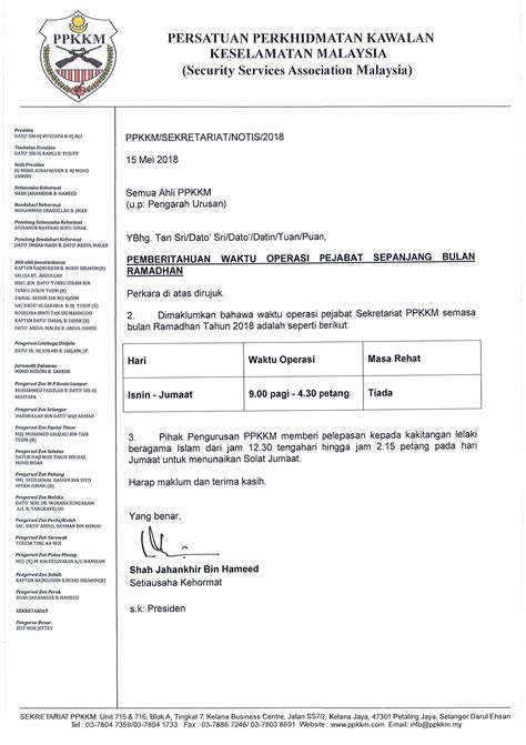 1st sat of the month. PEMBERITAHUAN WAKTU OPERASI PEJABAT SEPANJANG BULAN ...