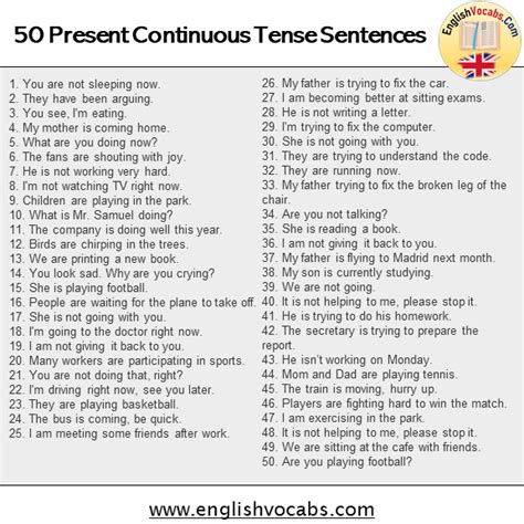 Sentences Of Present Continuous Tense Englishgrammarsoft Gambaran