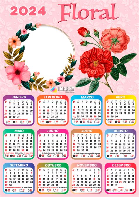 Moldura Calendário 2024 Floral Png Imagem Legal