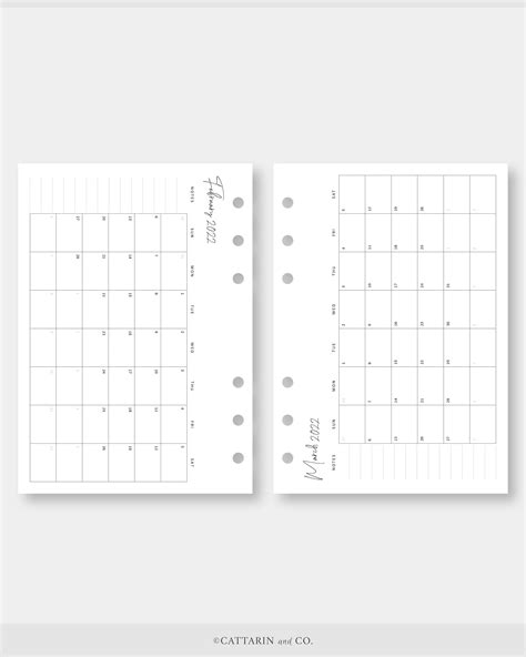A6 2022 Monthly Planner Printable Calendar Horizontal Dated Etsy