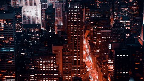 Download Wallpaper 1366x768 Night City Buildings Aerial View