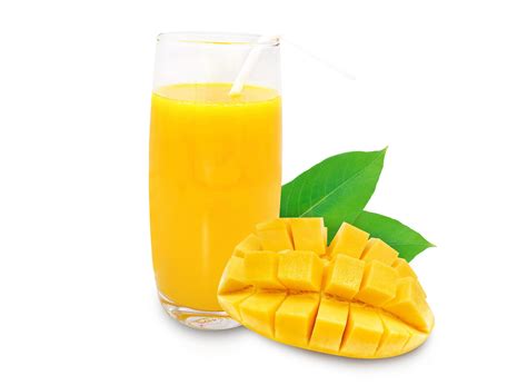 Glass Of Mango Juice Isolate On White Background With Clipping Path