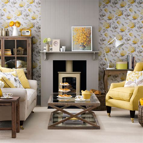 Grey And Mustard Living Room Wallpaper