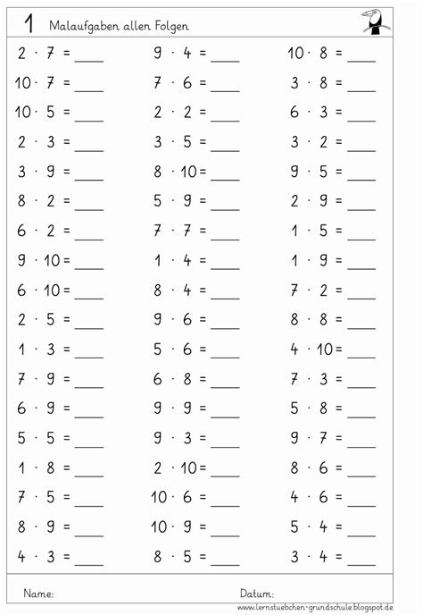 Dividieren im kopf mit und ohne rest => 45 matheaufgaben pro arbeitsblatt, als übung ab der 3. Matheaufgaben Klasse 2 Einmaleins Zum Ausdrucken ...