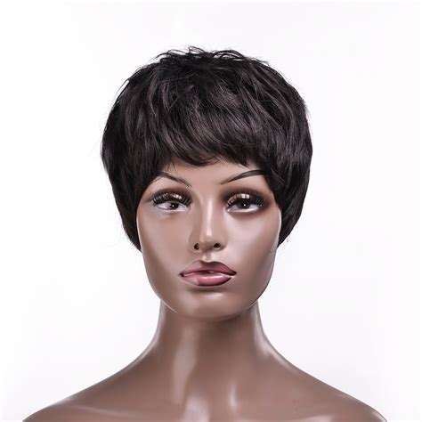 Synthetic Natural Short Hair Pixie Cut Wig African American Unisex Full