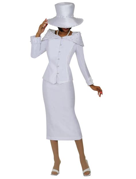 Gmi 4802 Shimmering White Skirt Suit Divine Church Suits Womens