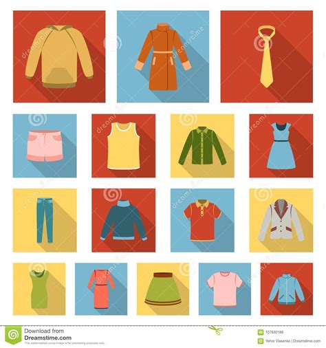 Different Kinds Of Clothes Flat Icons In Set Collection