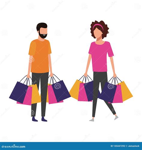 Couple Shopping Cartoon Stock Vector Illustration Of Purchase 135447292