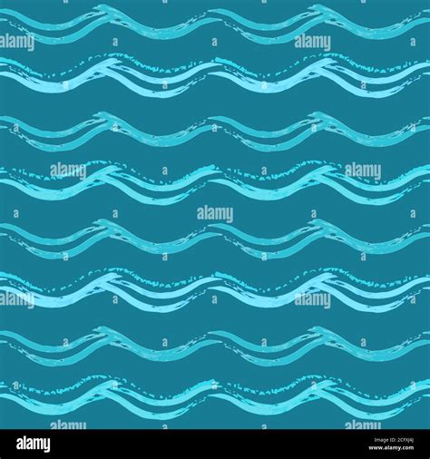 Blue Seamless Pattern With Hand Drawn Waves Repeating Texture With