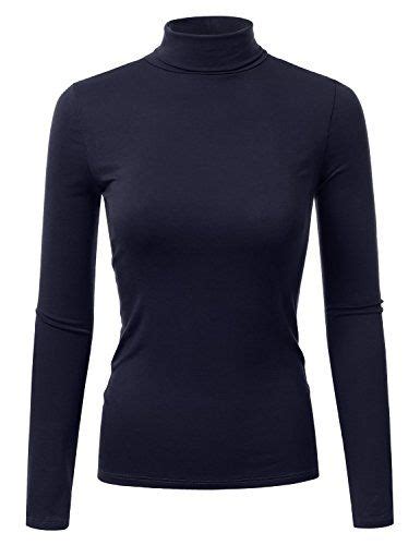 Doublju Soft Knit Turtleneck T Shirt Top For Women With Plus Size Navy