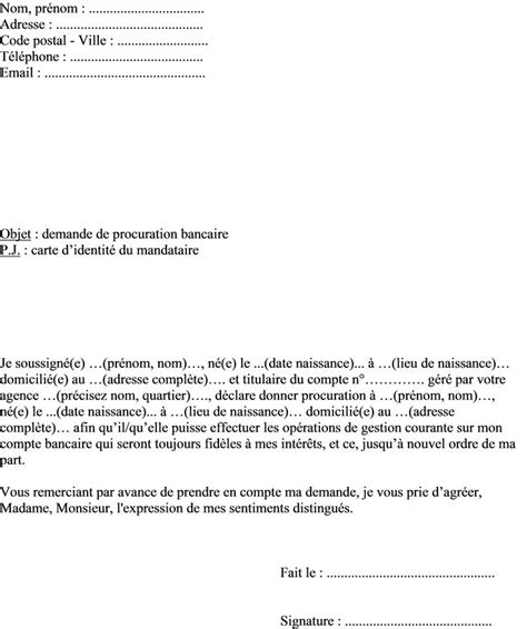 Exemple lettre procuration bancaire pour gestion courante compte banque