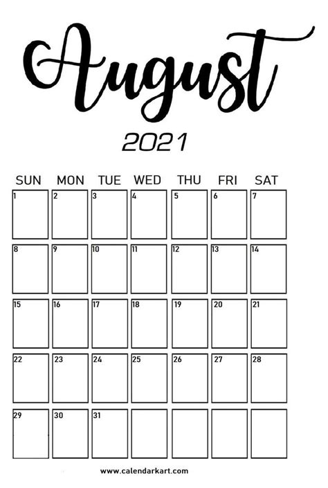 The Printable Calendar For August Is Shown In Black And White