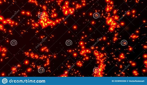 Glowing Red Particles Of Light Explodng On A Black Background Stock