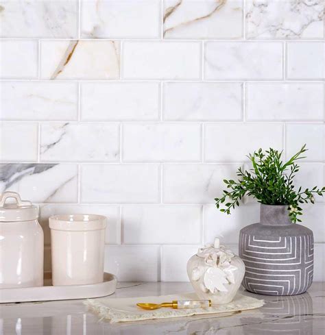 Calacatta Gold Beveled Marble Subway Tile 3x6 Online Tile Store With