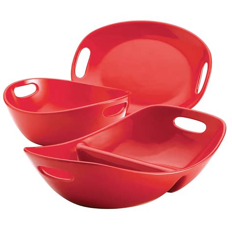 Red Serving Dish Set 3 Piece Shaped Stone Serveware Bowls Festive Apple Cherry | eBay