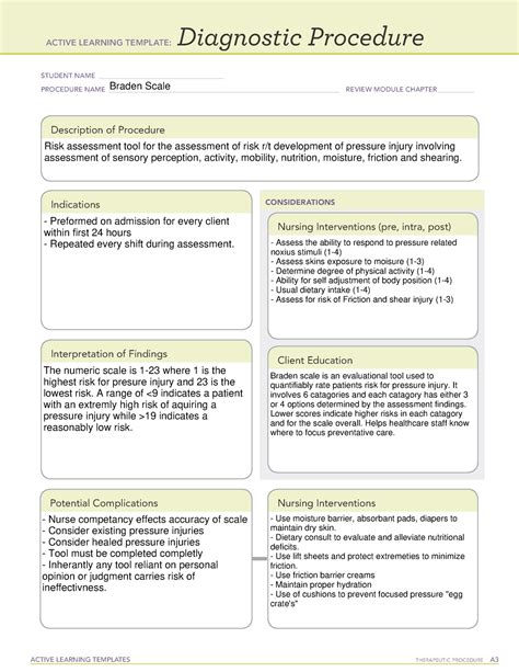 Braden Scale Ati Diagnostic Procedure Active Learning Templates