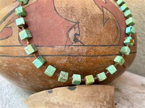 Turquoise Cube Shaped Bead Heishi Necklace 18 Southwestern Native
