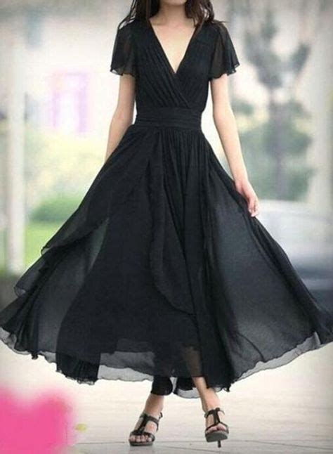 Black Chiffon Short Sleeves V Neckline Bridesmaid Dresses Black Evening Dresses Prom Dresses