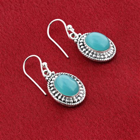 925 Sterling Silver Oval Cut Gemstone Drop Earrings EBay