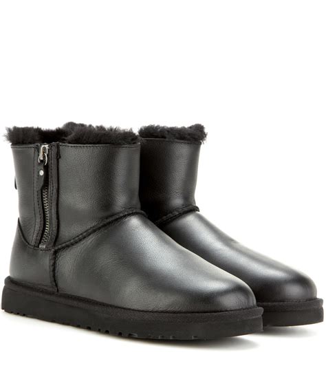 Lyst Ugg Classic Mini Double Zip Leather Ankle Boots In Black