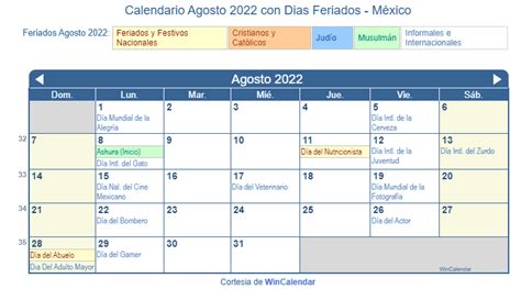Calendario Agosto 2022 Para Imprimir México