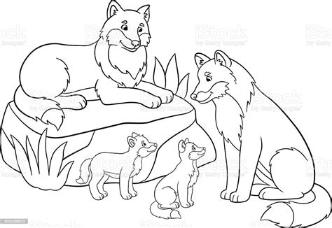 Coloring Pages Mother And Father Wolves With Their Babies