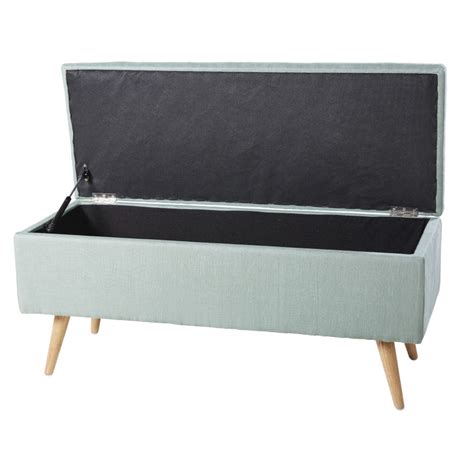 Badezimmer bank aus massiven teakholz 107 x 43 x 46cm it 250383. Bank met opbergruimte met 2 plaatsen van groen linnen en ...