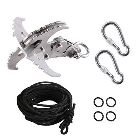 Gearoz Gravity Grappling Hook Stainless Steel With 35ft Black Rope