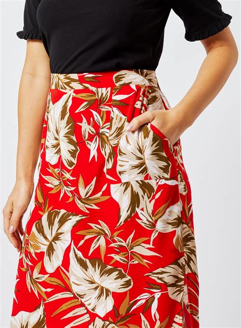 Petite Red Tropical Print Skirt Dorothy Perkins Tropical Print