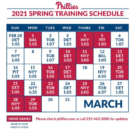 Phillies Spring Training Schedule 2021 Printable Printableschedule