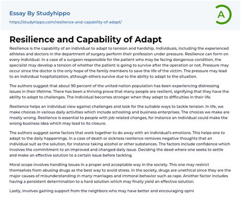 Resilience And Capability Of Adapt Essay Example