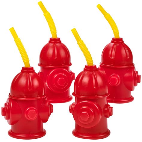 Buy Straw Fire Hydrant Cups With Lids Pack Of Bonus Squirt Fire Extinguisher Reusable