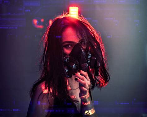 Sci Fi Cyberpunk Girl With Gas Mask High Definition Wallpaper