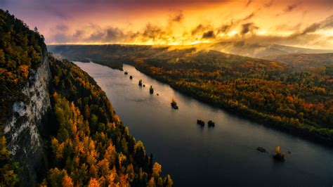 River And Forest Sunset Drone View Wallpaper Hd Nature 4k Wallpapers Images And Background