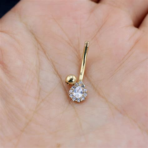 K Yellow Gold Cubic Zirconia G Belly Button Ring Navel Etsy
