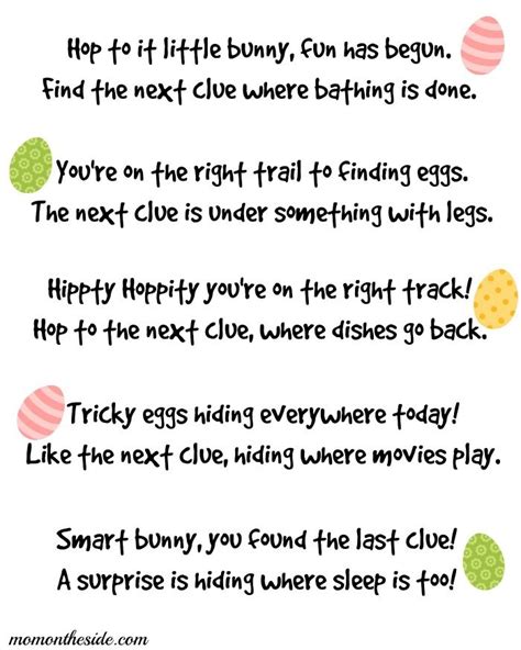 Free rhyming scavenger hunt clues and answers © katrena scavengers hunts are always a hit at my house. Printable Easter Scavenger Hunt Clues for Kids and Teens | Easter scavenger hunt, Easter ...
