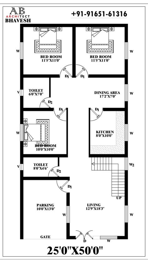 Plan 25x50 Plot Area 1250 Sqft Small House Design Floor Plan 25×
