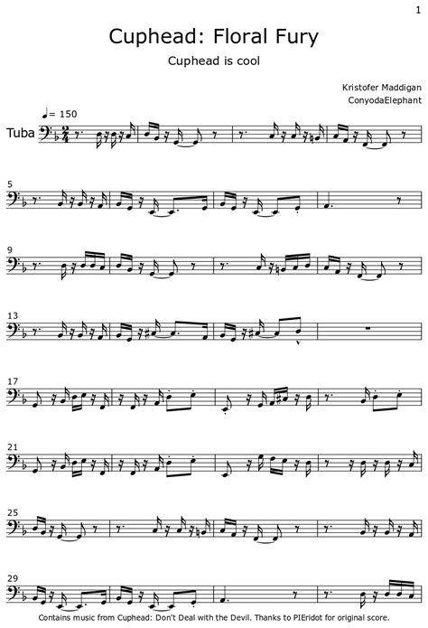 Cuphead Floral Fury Sheet Music For Tuba